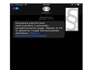 Zdjęcie przedstawia fałszywy sms