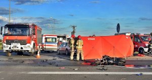 Zdjęcie przedstawia miejsce wypadku na nakielskiej obwodnicy