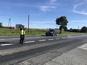 policjant zatrzymuje auto do kontroli