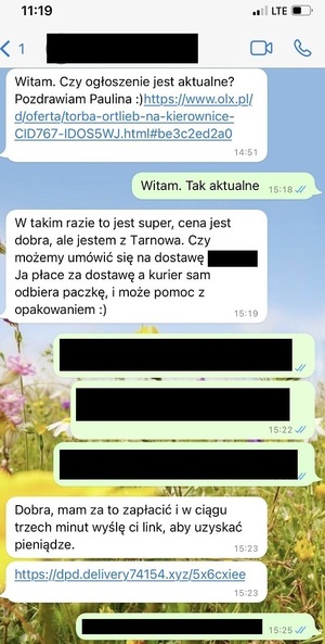 przykładowa wiadomość od oszustów